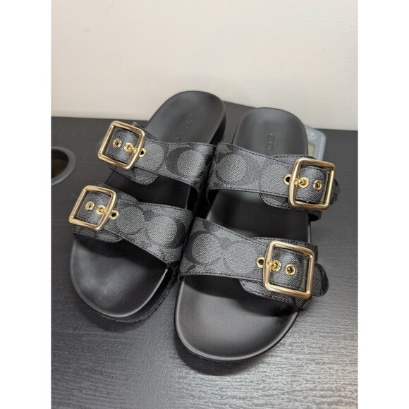 Coach Shoes - COACH Allanah Sandal Black Gold Buckles Women’s Sz 6B CK412